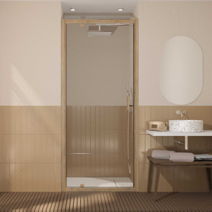 Porte de douche Pivotante 90x200cm - Profilés Aluminium effet Bois - Verre 6mm - WOOD CRUSH