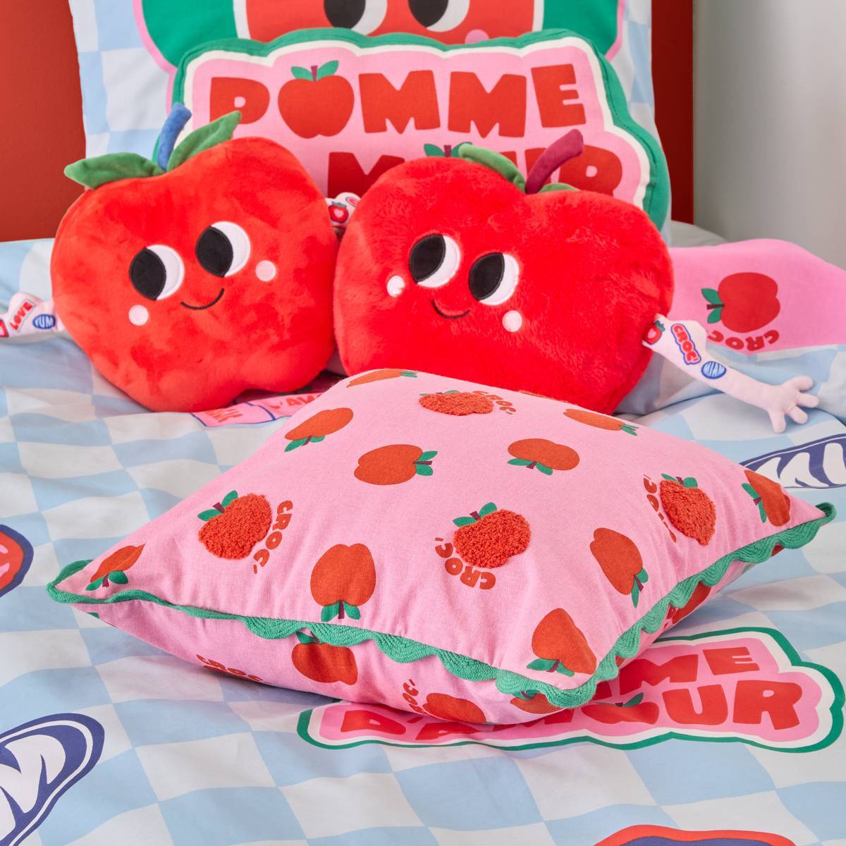 Coussin Cha Cha Pop 40x40 cm Rose Imprimé Pomme