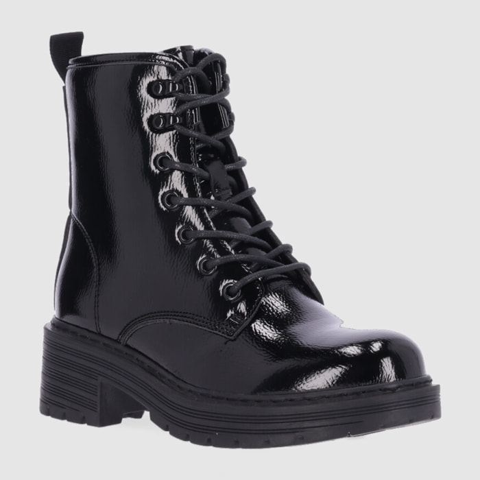 Botines de Charol - Negro - Tacón: 4 cm