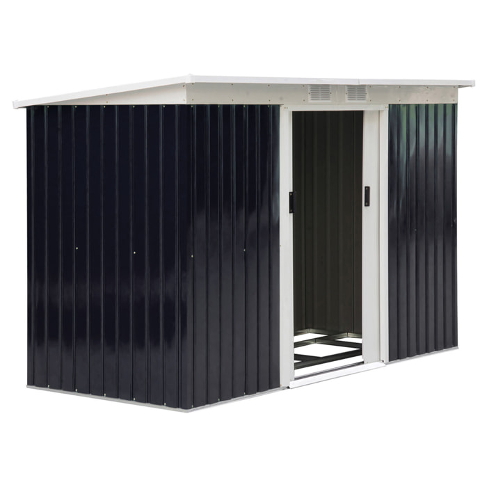 Cobertizo de Jardín 280x130x172 cm Base de 3,1 m² Caseta de Exterior Metálica para Almacenamiento de Herramientas con 2 Puertas Correderas y 2 Orificios de Ventilación Gris Oscuro