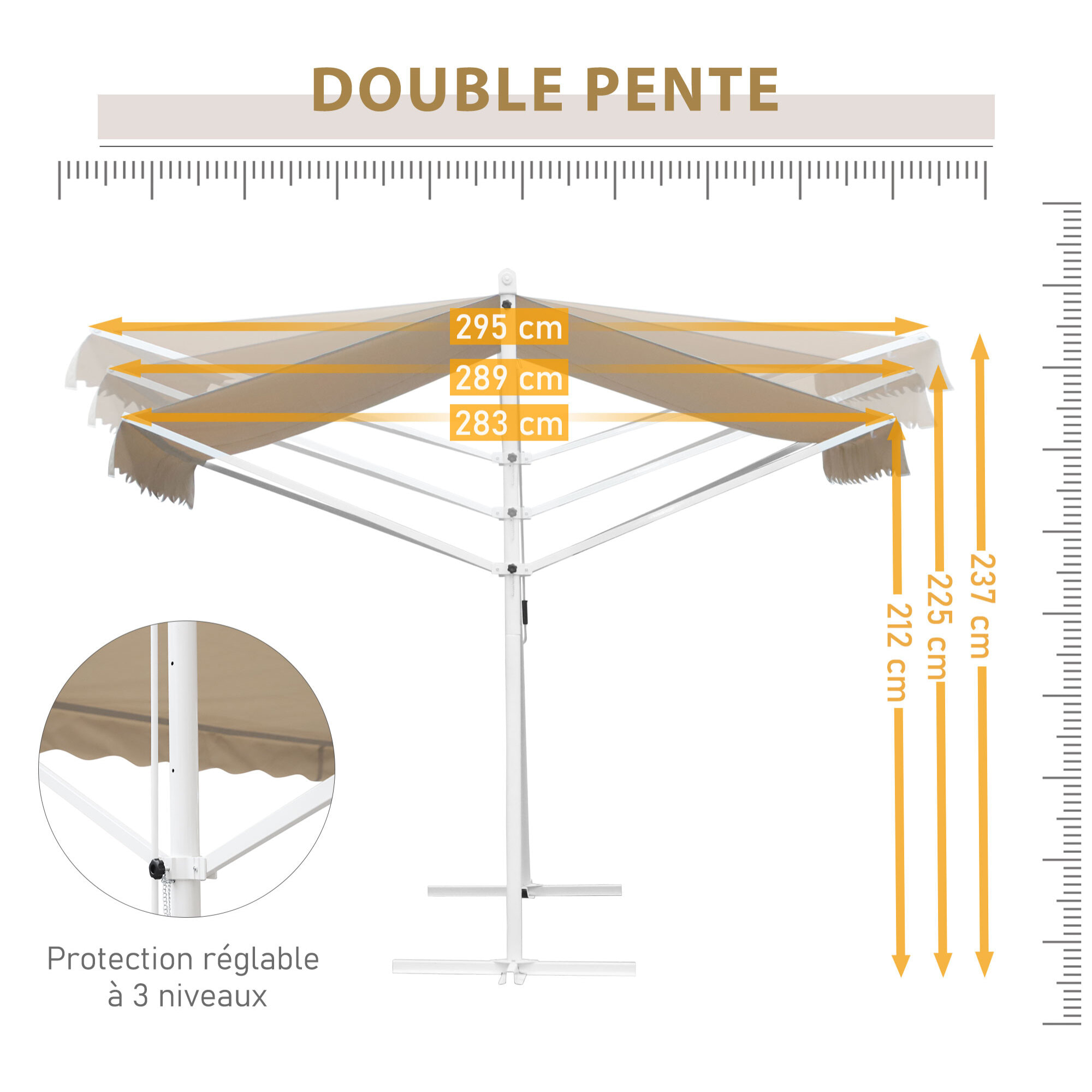 Store double pente acier époxy blanc polyester imperméabilisé anti-UV