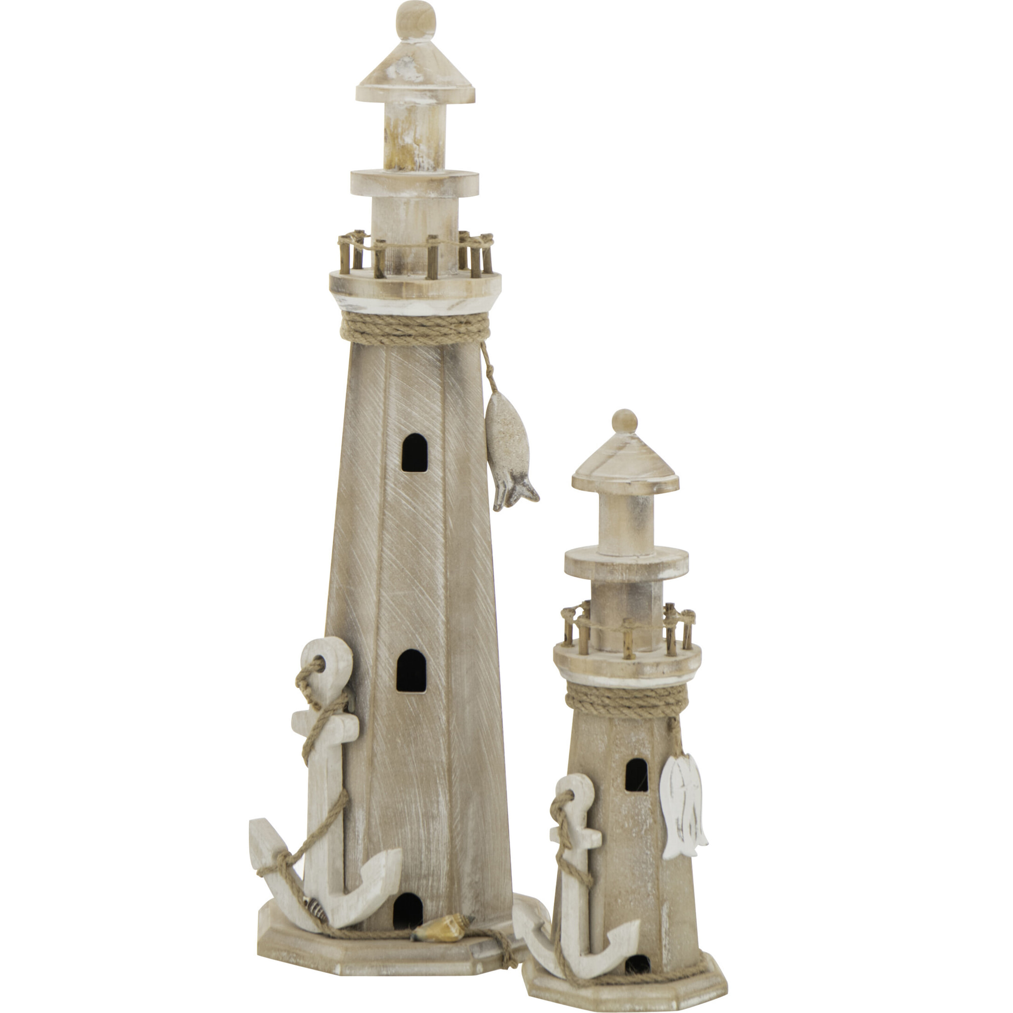 J-Line Phare décoratif Blanchi - corde/bois - naturel - large