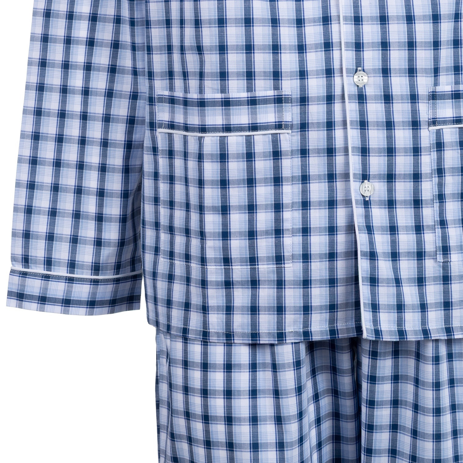 Pigiama leggero UOMO cotone quadro celeste e blu