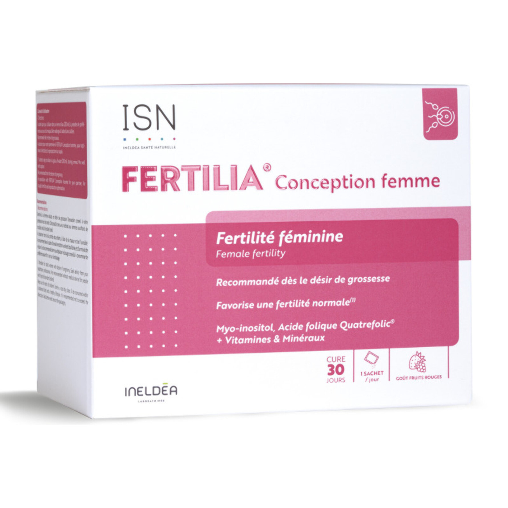 ISN - Fertilia® Conception Femme - Complément alimentaire à base de Myo-inositol, Acide Folique, Iode et antioxydants - Favorise une fertilité normale chez la femme - Cure 30 jours