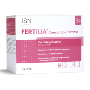 ISN - Fertilia® Conception Femme - Complément alimentaire à base de Myo-inositol, Acide Folique, Iode et antioxydants - Favorise une fertilité normale chez la femme - Cure 30 jours