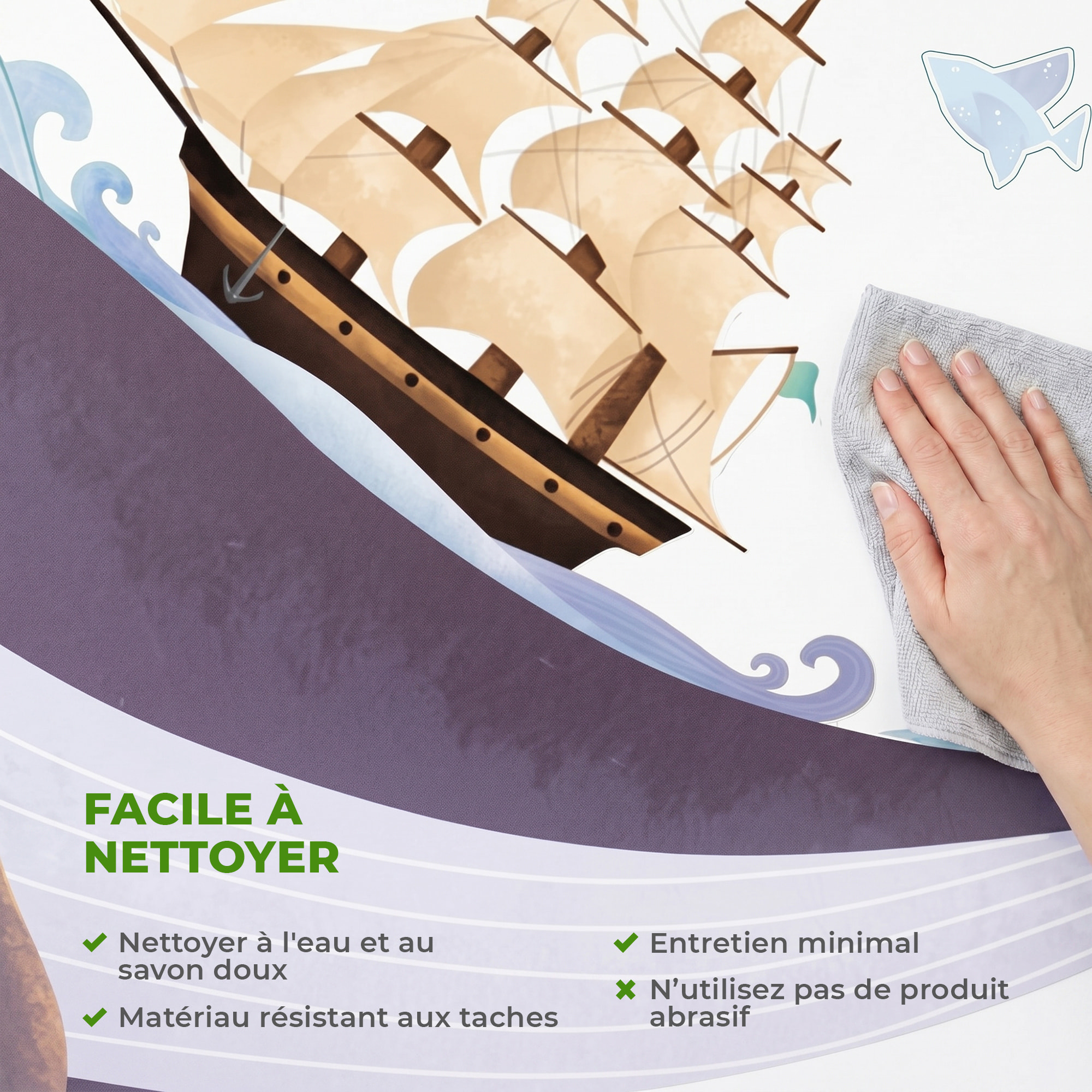 Stickers Muraux décoration adhésifs Baleine et Bateau Pirate