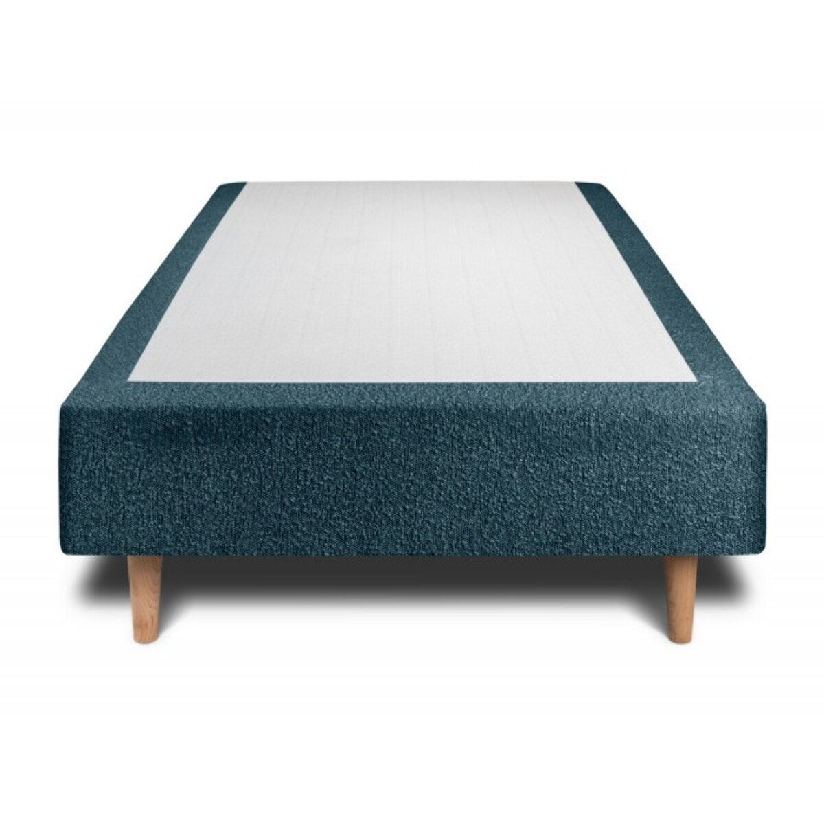 Lit avec tête de lit bandes horizontales bouclette et sommier tapissier Ep20