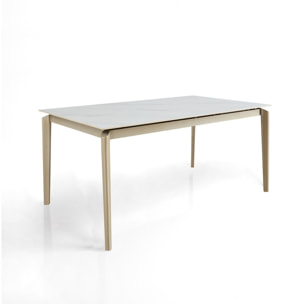 Table à manger extensible Tomasucci WIDE, en céramique effet marbre blanc, 160/220 × 90 × 77,5 cm