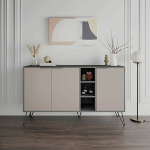 Credenza Dpenz, Buffet da soggiorno, Madia da salotto, Dispensa da cucina, 142x36h83 cm, Antracite e Beige