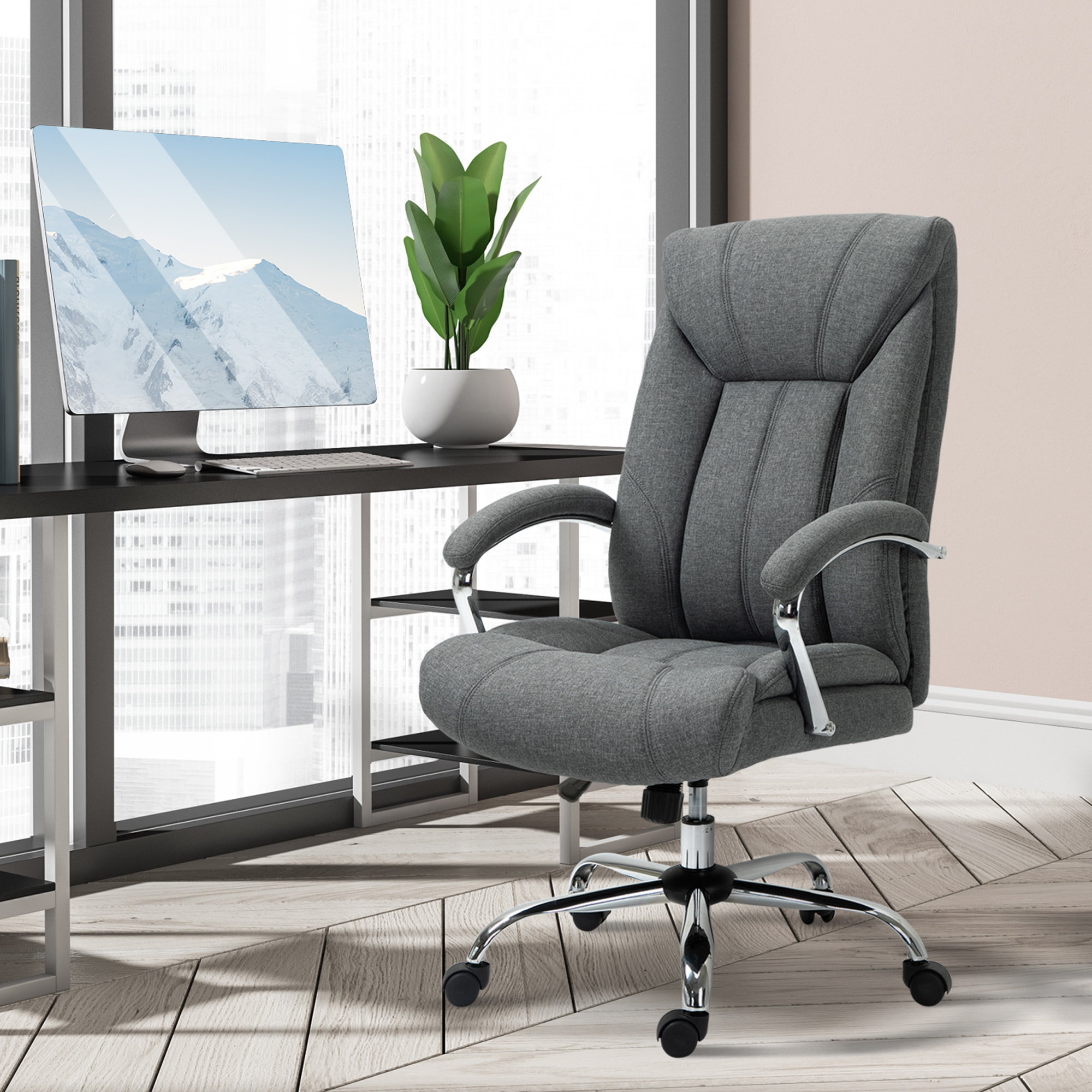 Fauteuil de bureau manager - chaise de bureau grand confort réglable pivotante - acier chromé tissu gris