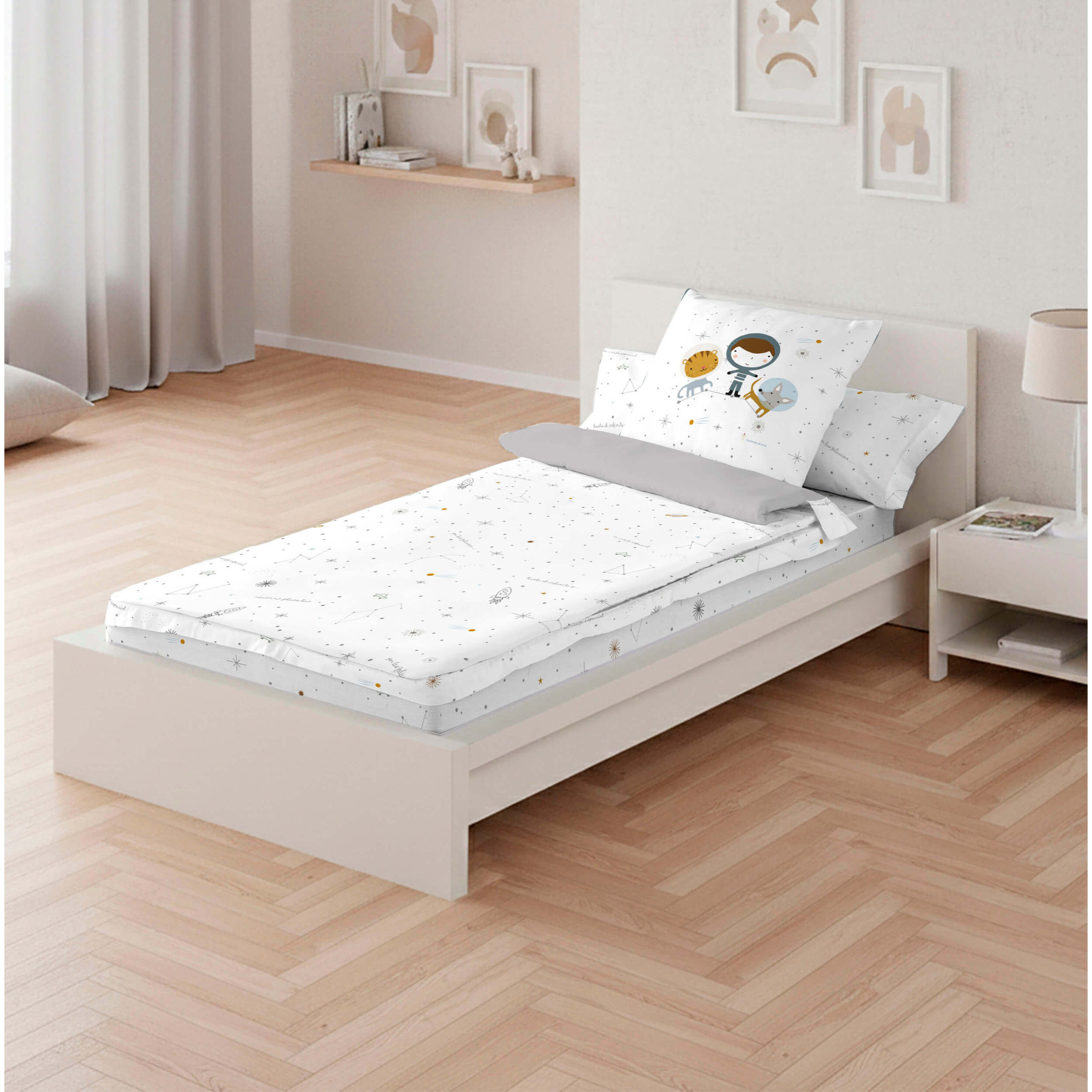 Saco Nórdico Estampado - Infantil - Con cremallera - Incluye 1 Funda de Almohada - 100% Algodón - Viaje Espacial