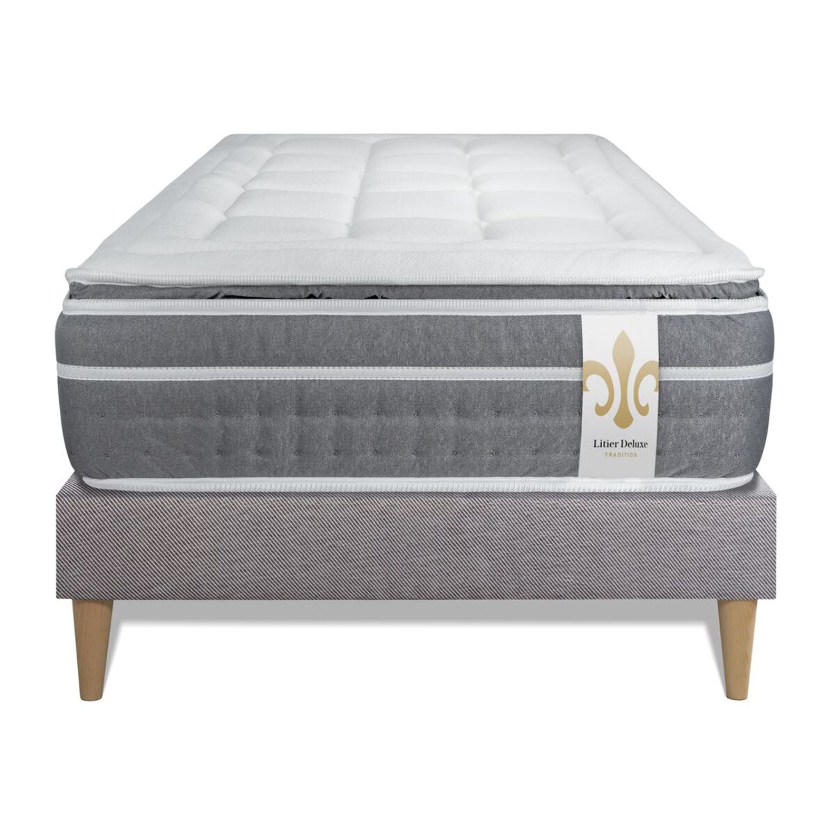 Ensemble Matelas Trente PLUS - 30cm - Hybride - Effet nuage avec surmatelas intégré - Sommier Tapissier Gris
