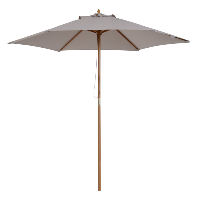 Sombrilla Parasol de Madera Ø250x230 cm para Exterior con 6 Varillas Sistema de Cuerda con Fijación Desmontable Portátil Fácil de Guardar y Transportar Gris