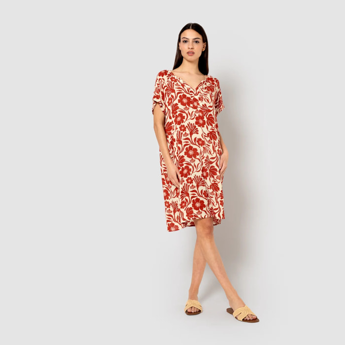 Vestido corto bambula detalles plisados alexis teja