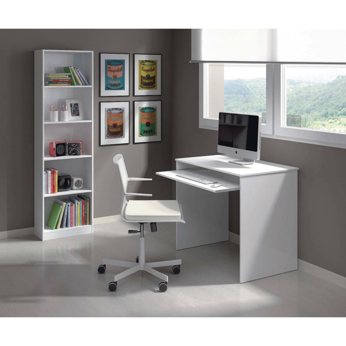 Scrivania Dayton, Scrittoio per ufficio con ripiano, Tavolo da studio porta PC da ufficio o cameretta, Tavolo da studio, cm 90x54h79, Bianco