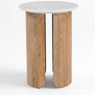 Table d'appoint en marbre et bois de manguier - Léana