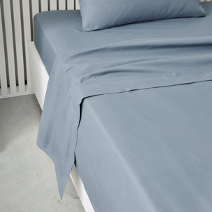 Drap plat pour lit 2 personnes uni ESSENTIAL bleu ardoise