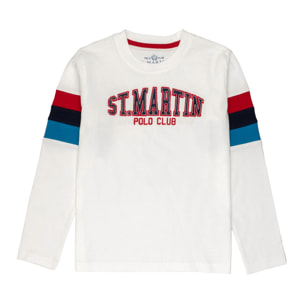 T-shirt manica lunga con ricamo logo Polo Club St Martin Bianco