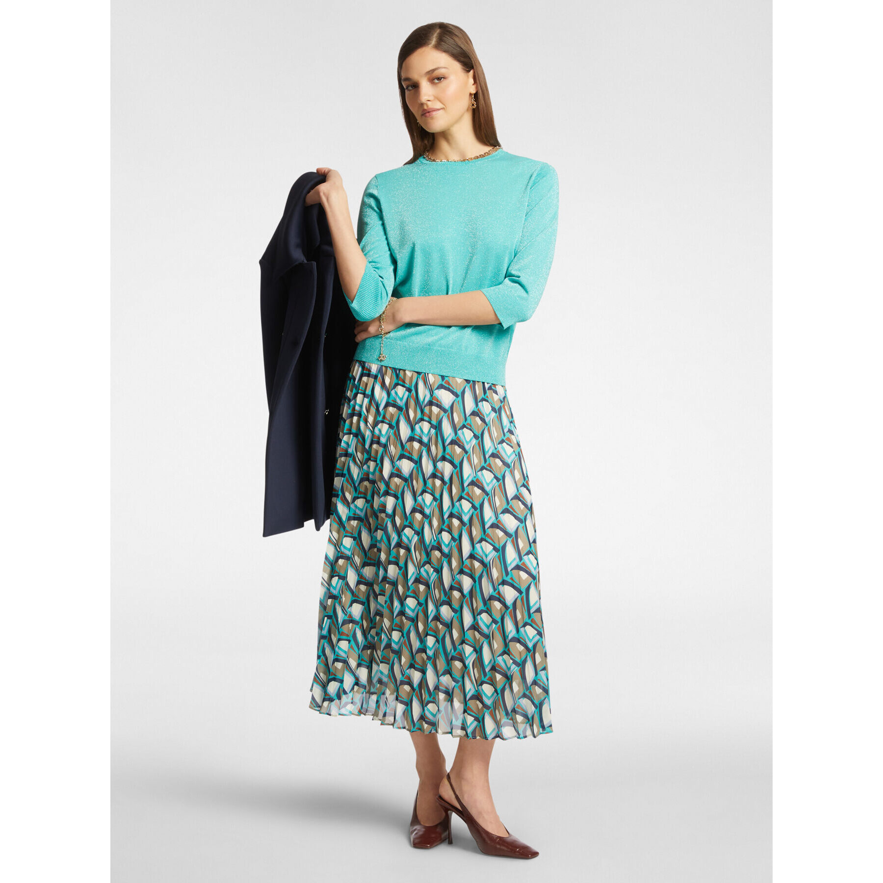 Elena Mirò - Falda plisada estampada - Green Water