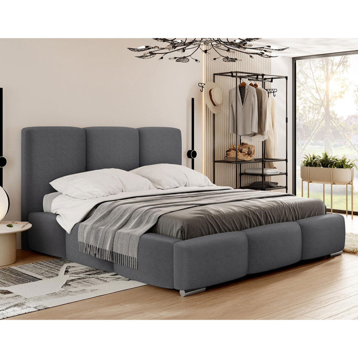 Noa - lit coffre - 140x200 cm - en velours - sommier inclus - Gris Anthracite