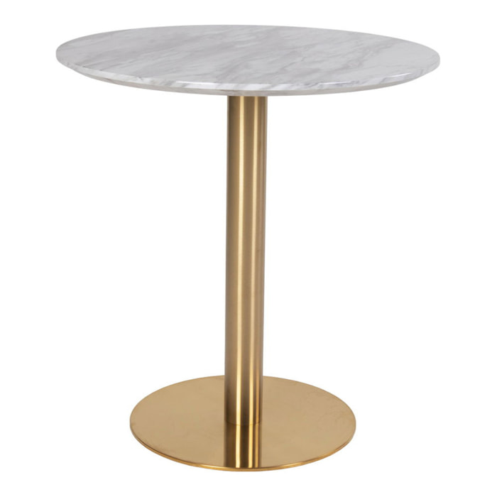 Tavolo da pranzo Bolzano con piano effetto marmo e base ottone, ø70×75 cm