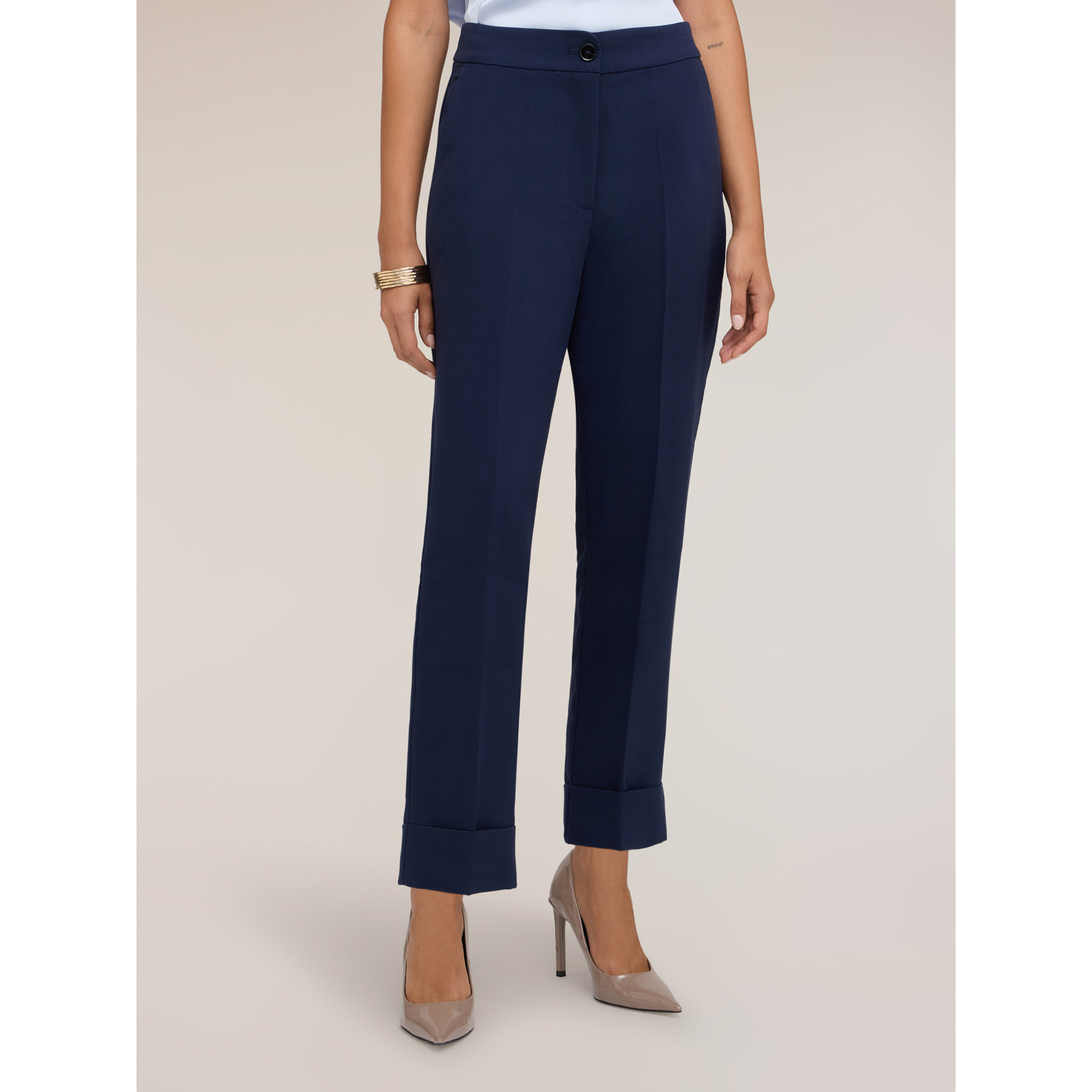 Motivi - Pantaloni con risvolto in crêpe - Blu
