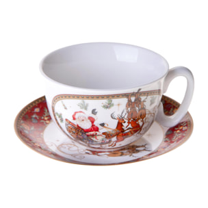 Tazza con Piatto con Babbo Natale con Gift Box - Pezzi 2 - Colore Rosso - 9x16,2Hx9cm - Bianchi Dino