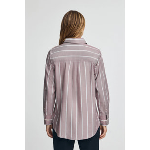 Camisa de rayas rosa taupe de corte relajado con logo Rigby Go