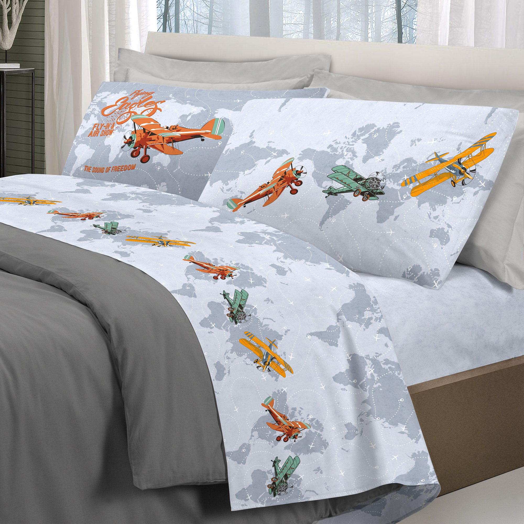 Completo letto aerei grigio 100% cotone