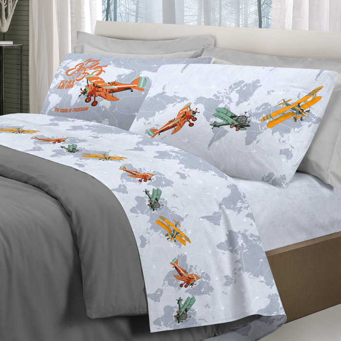 Completo letto aerei grigio 100% cotone