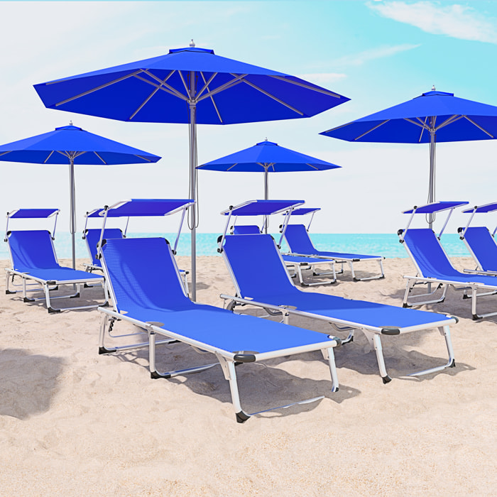 Lettino Pieghevole Prendisole Con Tettuccio Parasole Regolabile 6 Posizioni In Alluminio Sdraio Spiaggia Mare Giardino Piscina 187x59x29 Cm Blue