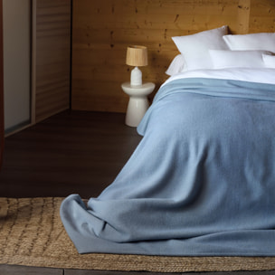 Couverture laine véritable - Bleu ciel