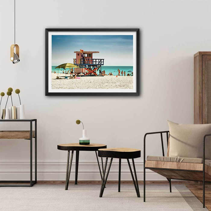 Affiche america south beach Affiche + cadre en bois - Noir