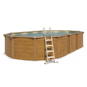 Piscine hors sol acier ovale 7,60 x 4,55 x 1,32 m aspect bois OSMOSE