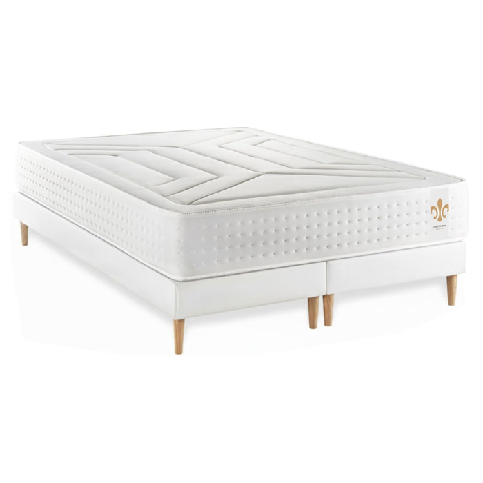 Ensemble Matelas Vingt-Quatre - 24cm - Ressorts ensachés et mémoire de forme - Confort d'exception - Sommier Tapissier Blanc