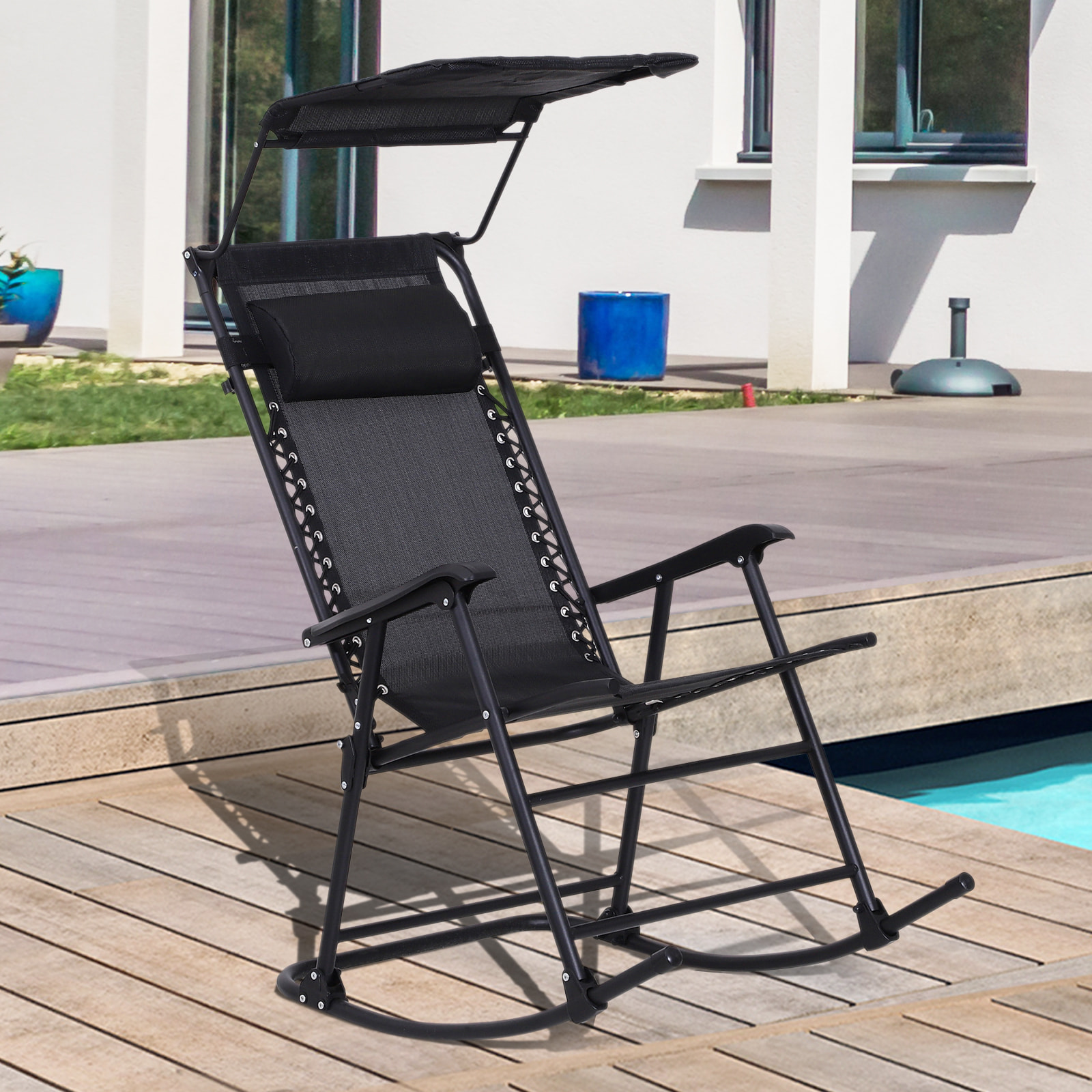 Fauteuil à bascule pliable de jardin noir