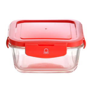 Hermético cuadrado 340ml borosilicato tapa rojo rainbow benetton