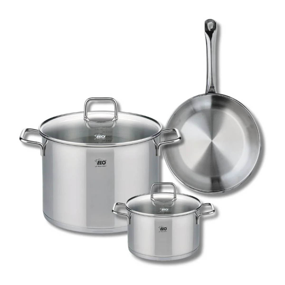 Ensemble de 1 Poêle de cuisson 24 cm et 2 faitouts 16 et 26 cm Elo Profi Citrin