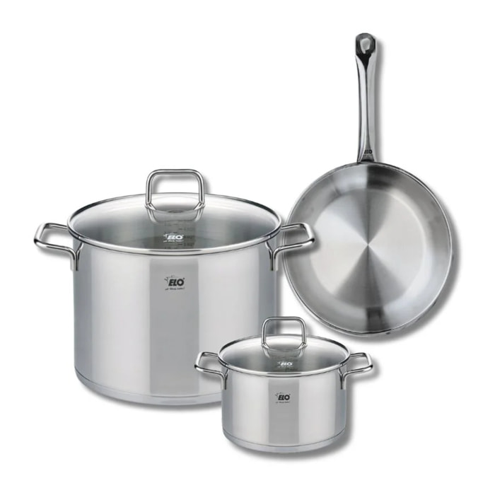 Ensemble de 1 Poêle de cuisson 24 cm et 2 faitouts 16 et 26 cm Elo Profi Citrin