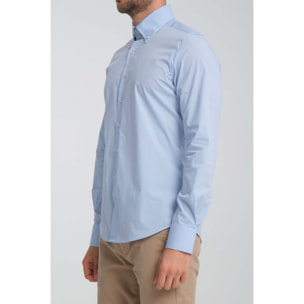 Camicia Uomo 2 Bottoni Button Down Slim Popeline Stretch Unito Celeste