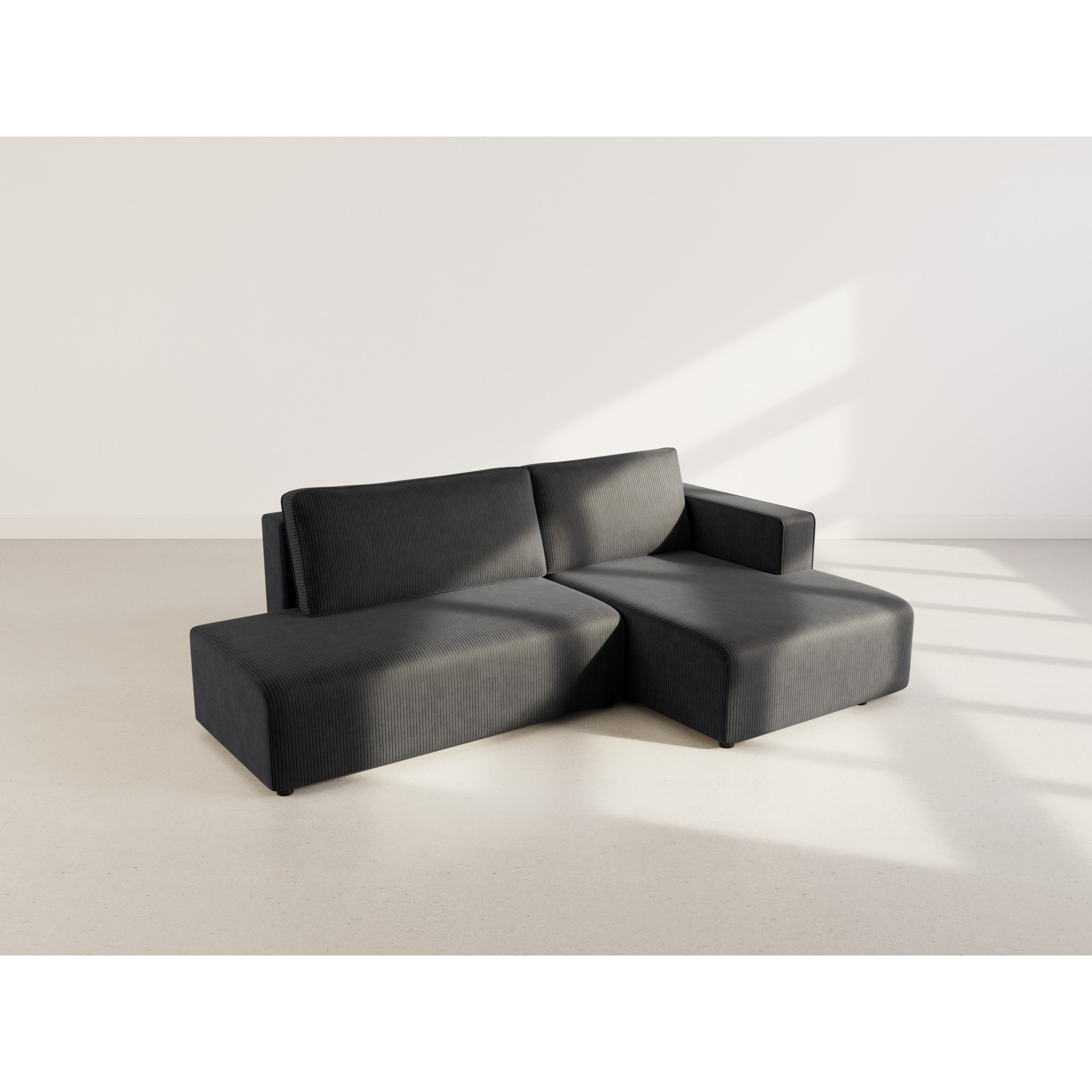 Topaze - canapé d'angle droit 4 places convertible avec coffre en velours côtelé - Noir