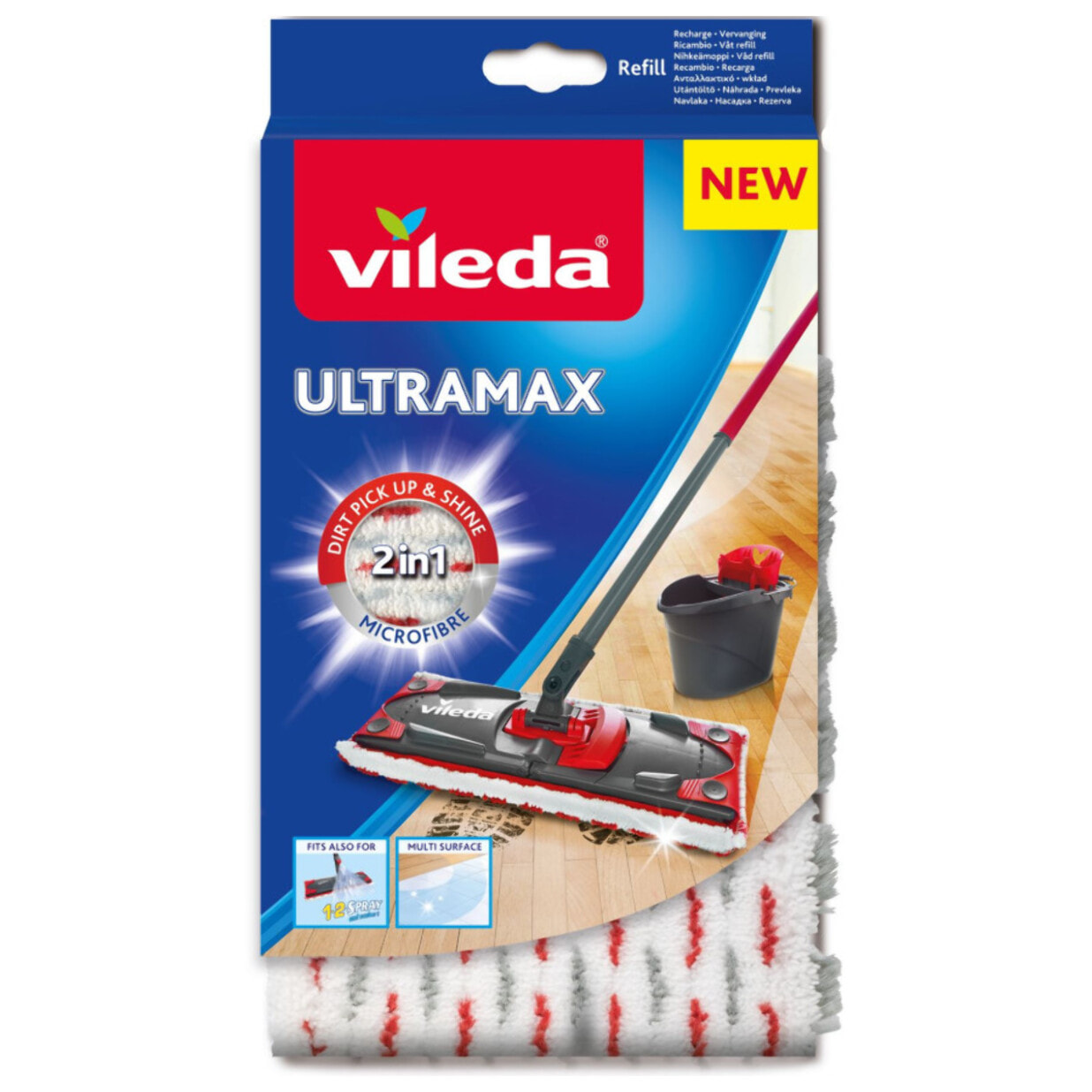 Vileda - Pack de 3 - UltraMax recharge Power 2en1 - Microfibre officielle de rechange pour balai Vileda