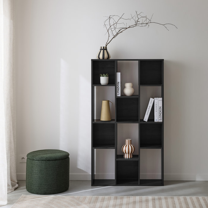 Etagère bibliothèque décor bois 3 étagères 12 compartiments PIETER