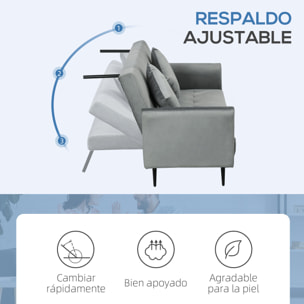 Sofá Cama Convertible Sillón Cama Sofá Cama de 3 Plazas con Respaldo Ajustable de 3 Niveles y 2 Almohadas Acolchadas Carga 360 kg para Oficina Dormitorio Salón Gris