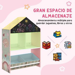 Conjunto para Niños Incluye 1 Estantería para Juguetes con Pizarra Pintable 2 Cajas de Tela no Tejida y 1 Mesa Infantil con 2 Sillas para Dormitorio Sala de Juegos Rosa
