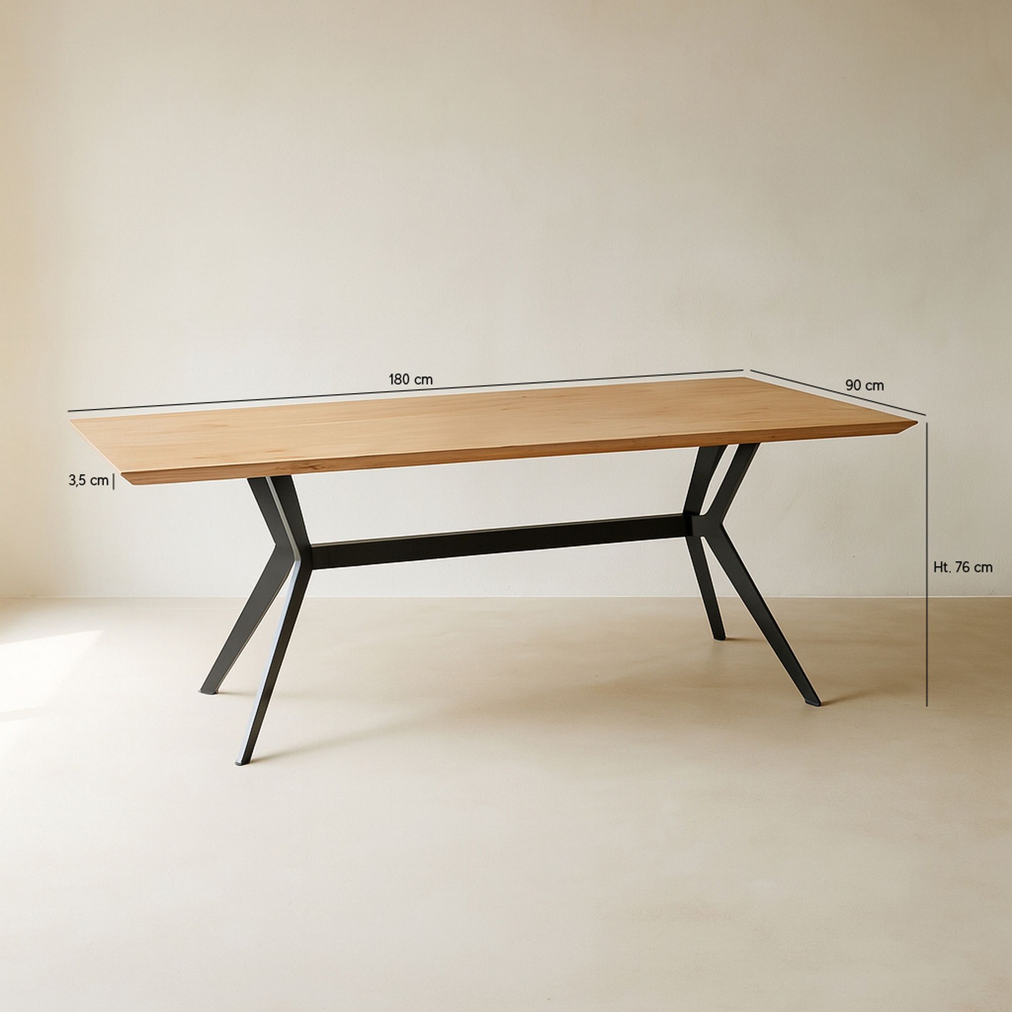 Table en bois d'acacia et pieds en métal noir 180cm KAYAPO