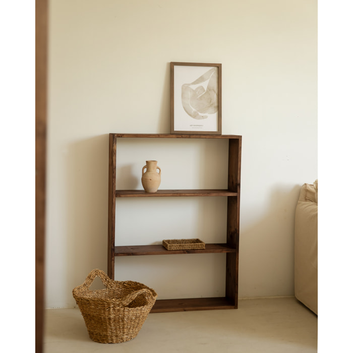 Estantería de madera maciza tono nogal con 2 estantes Alto: 110 Largo: 80 Ancho: 20