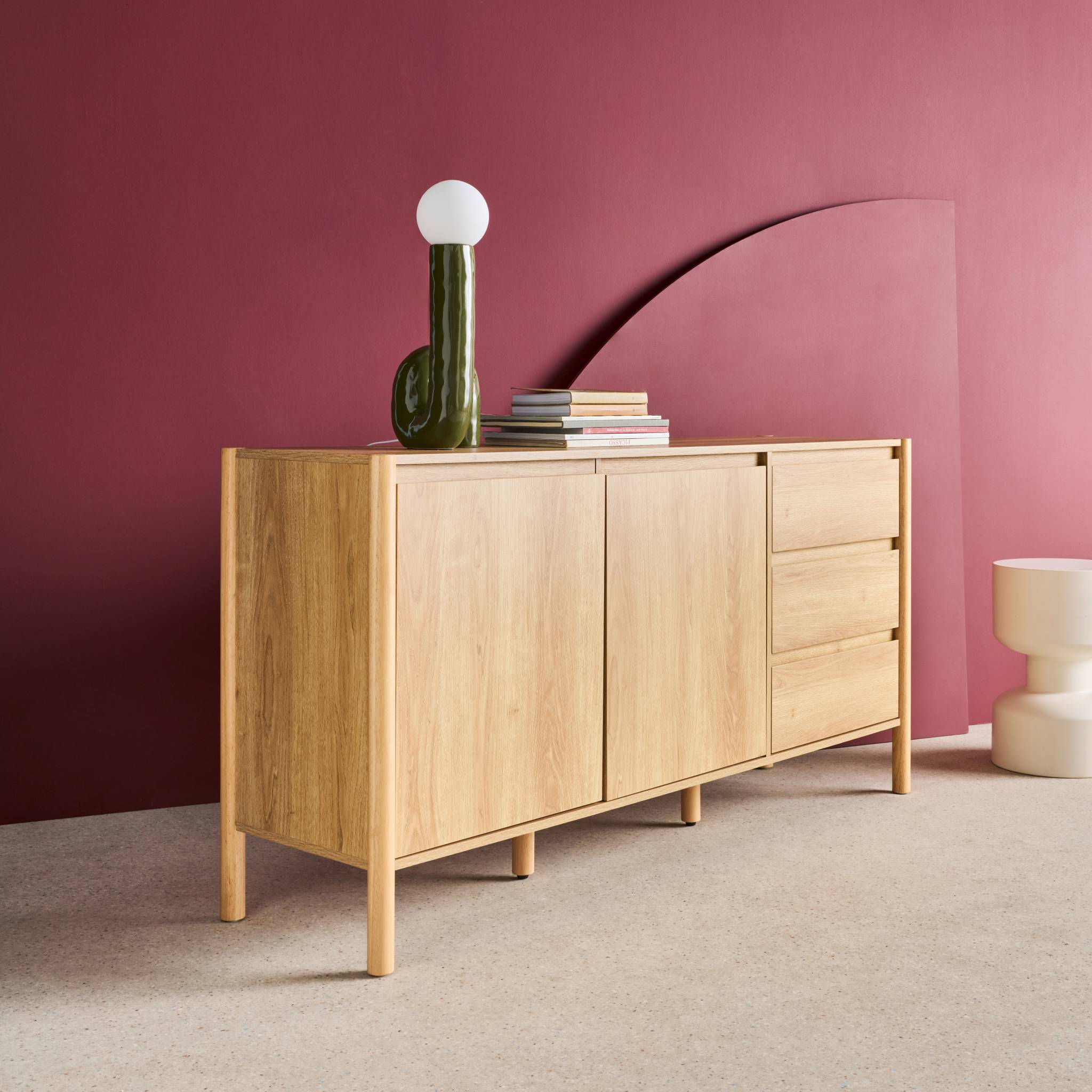 Buffet décor bois 2 portes 3 tiroirs 150cm HARMONY