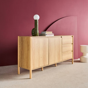 Buffet décor bois 2 portes 3 tiroirs 150cm HARMONY
