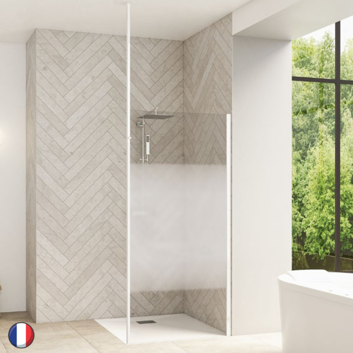 KINEDO Paroi de douche fixe Smart Design solo verre sérigraphie Cosmos avec mât 198,3 x 110 blanc